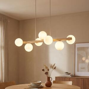 TK Lighting Estera viseče svetilo, opalno steklo, les, sedem luči, zatemnjen, Les, Dnevna soba / jedilnica, Steklo, Globus