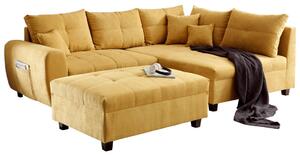 ECKSOFA inkl. Hocker, mikrovelur rumena