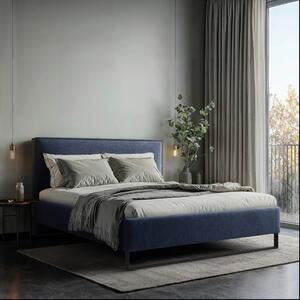 OBLAZINJENA POSTELJA 140 cm x 200 cm , les, tekstil, leseni material temno modra