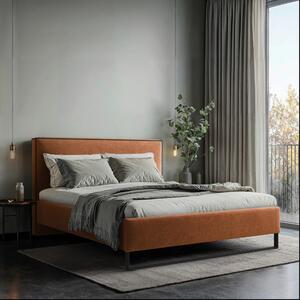 OBLAZINJENA POSTELJA 180 cm x 200 cm , les, tekstil, leseni material opečnato rjava