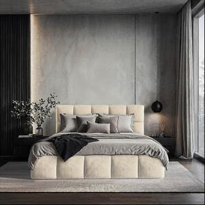 OBLAZINJENA POSTELJA 140 cm x 200 cm , les, tekstil, leseni material peščene barve