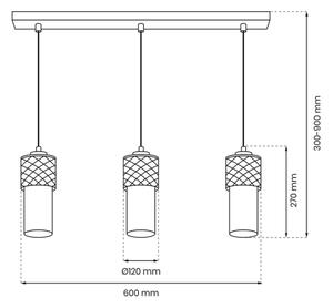 Lestenec na vrvici GLAM 3xE27/60W/230V