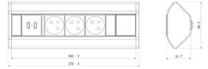 Kotna vtičnica 3x 230V + USB-A 3,1A + USB-C 15,5W 230V