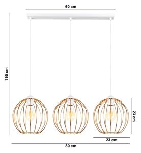 Lestenec na vrvici MATT 3xE27/60W/230V bela/bakreno