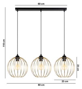 Lestenec na vrvici MATT 3xE27/60W/230V črna/zlata