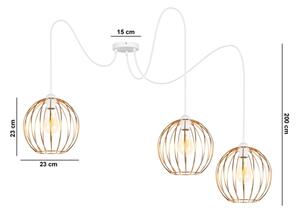 Lestenec na vrvici MATT 3xE27/60W/230V bela/bakreno