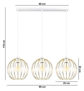 Lestenec na vrvici MATT 3xE27/60W/230V bela/zlata