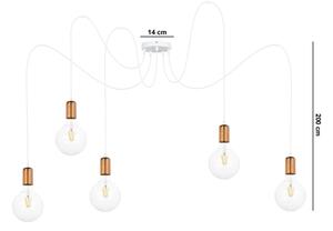 Lestenec na vrvici MIROS 5xE27/60W/230V bela/bakreno