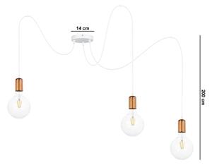 Lestenec na vrvici MIROS 3xE27/60W/230V bela/bakreno