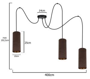 Lestenec na vrvici AVALO 3xE27/60W/230V rjava/baker