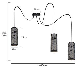 Lestenec na vrvici AVALO 3xE27/60W/230V siva/črna