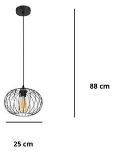 Lestenec na vrvici CORRINI 1xE27/60W/230V pr. 25 cm črna/prozorna