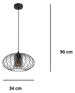 Lestenec na vrvici CORRINI 1xE27/60W/230V pr. 34 cm črna/siva