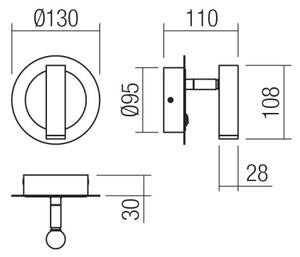 Redo 01-3090 - LED Stenski reflektor CLOSER LED/6W/230V črna