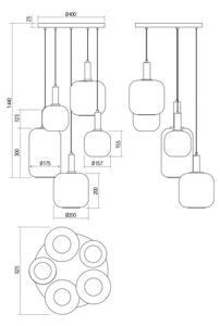 Redo 01-3214 - Lestenec na vrvici BRINA 5xE27/23W/230V