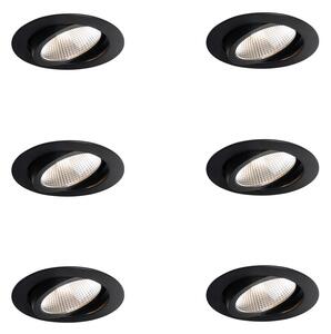 Komplet 6 vgradnih reflektorjev črne barve 9,5 cm vklj. LED 1300 lm z možnostjo zatemnitve IP65 - Gaius
