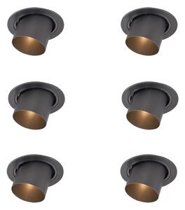Komplet 6 modernih vgradnih reflektorjev Gunmetal GU10 50mm okrogli nagibni - Installa