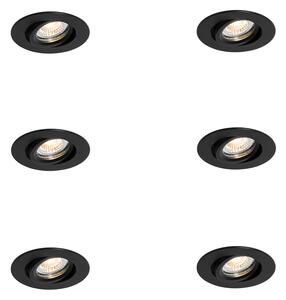 Komplet 6 vgradnih reflektorjev črne barve, nagibni 6,5 cm, vklj. LED IP54 Ultra Slim - Pupil