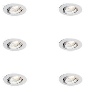 Komplet 6 vgradnih reflektorjev bel nagibni 6,5 cm vklj. LED IP54 Ultra Slim - Pupil