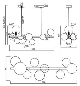 Lestenec na vrvici MILA 10xG9/9W/230V črna/siva