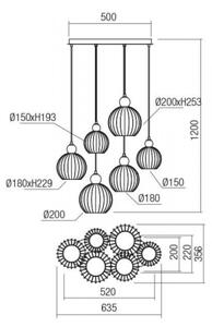 Redo 01-2069 - Lestenec na vrvici PLUMEN 6xE14/42W/230V siv