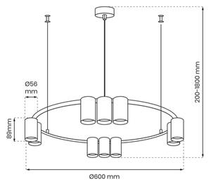 Lestenec na vrvici GENESIS 10xGU10/8W/230V črna