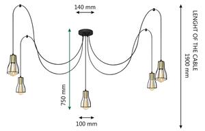 Lestenec na vrvici TUBE 5xE27/15W/230V črna/krom