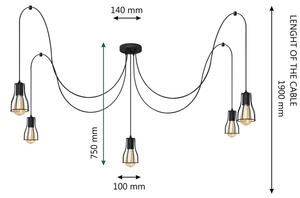 Lestenec na vrvici TUBE 5xE27/15W/230V črna