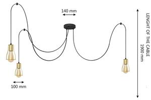 Lestenec na vrvici TUBE 3xE27/10W/230V črna/zlata