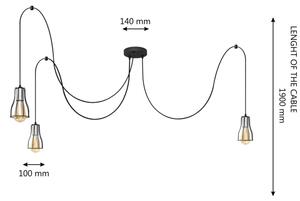 Lestenec na vrvici TUBE 3xE27/10W/230V črna/krom