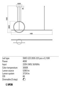 Redo 01-1734 - LED Zatemnitveni lestenec na vrvici GIOTTO LED/46W/230V bela