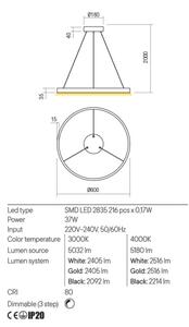 Redo 01-2867 - LED Zatemnitveni lestenec na vrvici FEBE LED/37W/230V črna