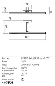 Redo 01-3473 - LED Svetilka za slike IKON LED/16,4W/230V 61,5 cm CRI 92 medenina