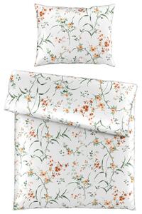 POSTELJNINA FLOWERS 140/200 cm saten rjava, zelena