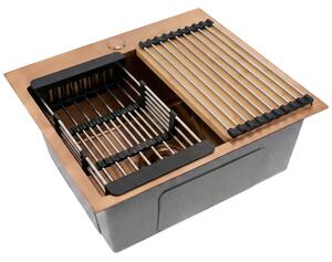 Jekleno pomivalno korito s kompletom dodatkov REA Leo 50 Brush Copper