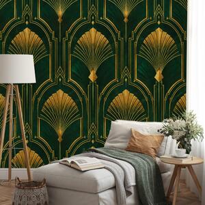 Fototapeta zlati art deco pahljače na zeleni