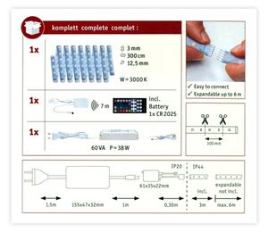 Paulmann 70628 - LED RGB/36W IP44 Zatemnitveni trak MAXLED 3m 230V + Daljinski upravljalnik
