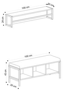 Stenski obešalnik SHANA 24x100 cm + omarica za čevlje 43x100 cm rjava/črna