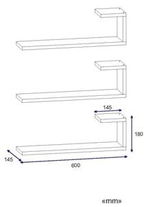 SET 3x Stenska polica EMILY 18x60 cm bela