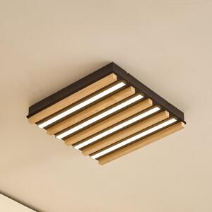 Lindby LED stropna svetilka Firka, bela, les, 42 cm, CCT, dim., zatemnjen, Les, Dnevna soba / jedilnica, Les, Sodobni