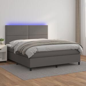 VidaXL Box spring postelja z vzmetnico LED siva 140x200cm umetno usnje