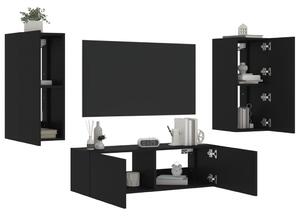 VidaXL 3 Piece TV Wall Cabinets with LED Lights Black