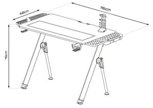 Gaming miza FALCON z LED RGB osvetlitvijo 116x60 cm črna