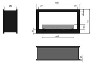 InFire - Vgradni BIO kamin 90x50 cm 3kW bifacial