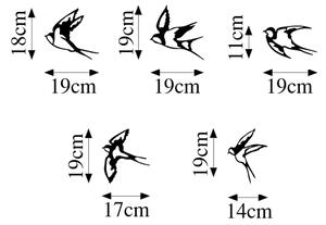 SET 5x Stenska dekoracija ptice kovina