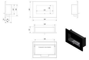 Kratki DELTA/CZARNY/TUV - Vgradni BIO kamin DELTA 40x60 cm 2kW črna