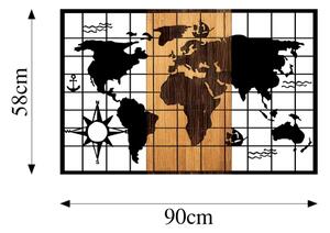 Stenska dekoracija 90x58 cm zemljevid les/kovina