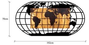 Stenska dekoracija 102x50 cm globus les/kovina