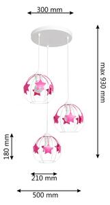 Otroški lestenec na vrvici STARS 3xE27/15W/230V roza/bela