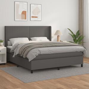 VidaXL Box spring postelja z vzmetnico siva 180x200 cm umetno usnje